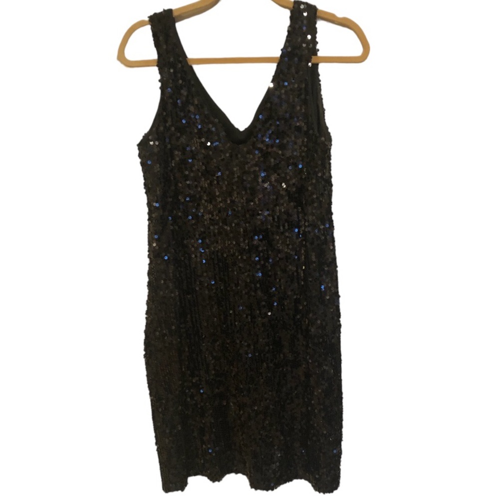 VTG Olivia Matthews Black Sequin V Neck Dress Sz 16